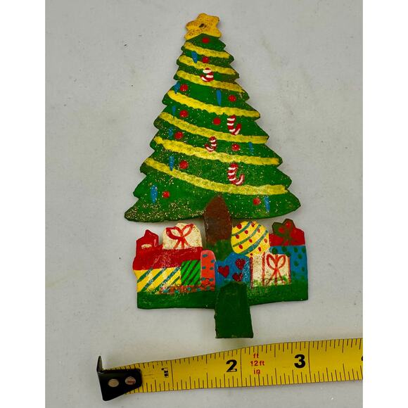 Hand-Painted Metal Christmas Tree Stocking Holder, Recycled Haitian Steel Drums - Picture 3 of 6